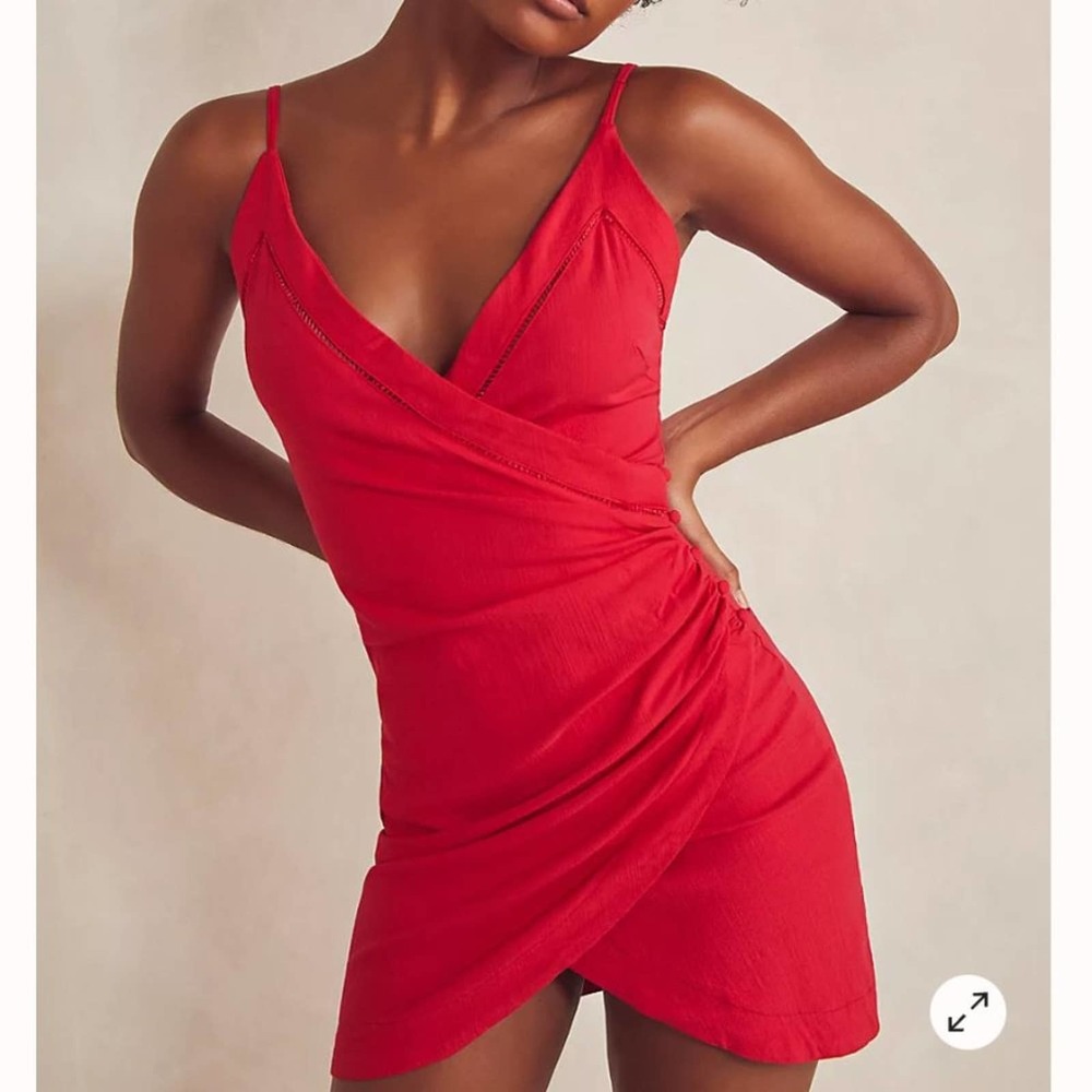 free people red dylan mini wrap dress size large